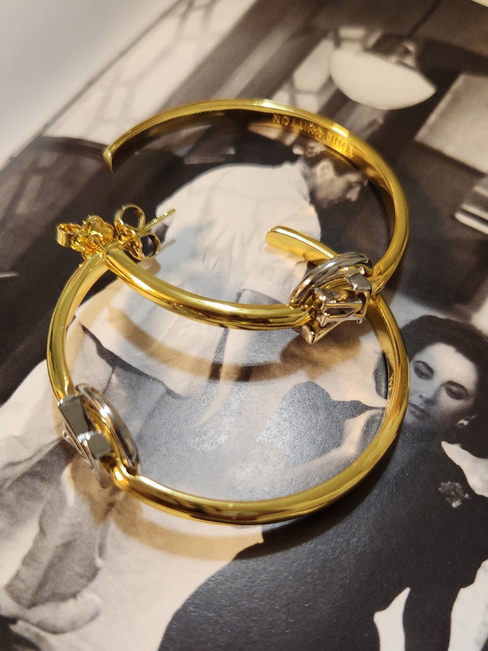 Fashion Hoops.. Gold Two-Tone Hoop Earrings with Silver Accent